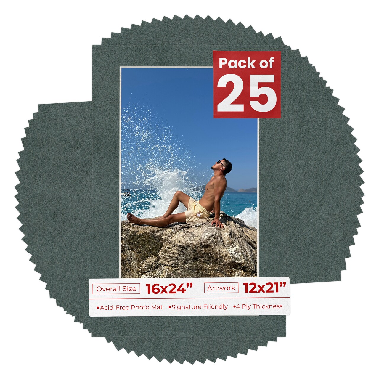 Dark Grey Suede Mat Board for 16x24 Frames - Fits 12x21 Photos